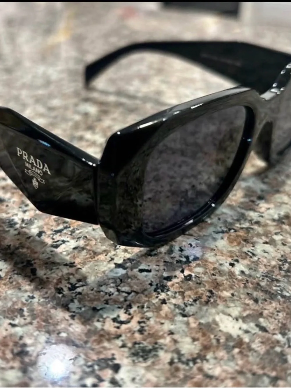 Prada Glossy Black Faceted Frame Sunglasses